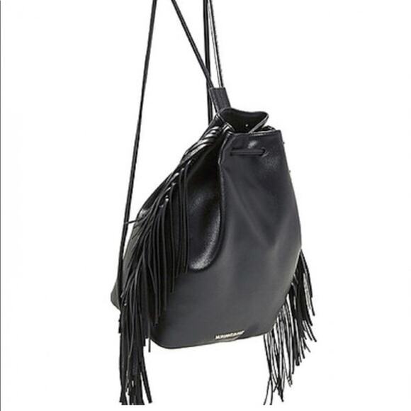 Y2k Victoria’s Secret Black Faux Leather Drawstring Tassel Backpack - Picture 2 of 12